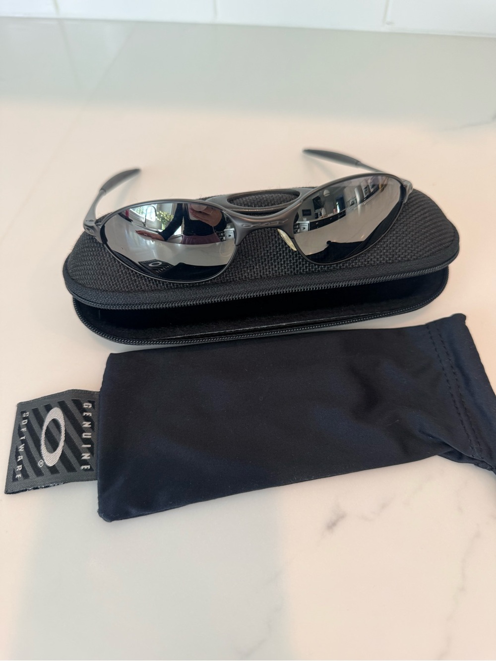 Oakley Silver Mirrored Lens Black Frame Sport Sunglasses